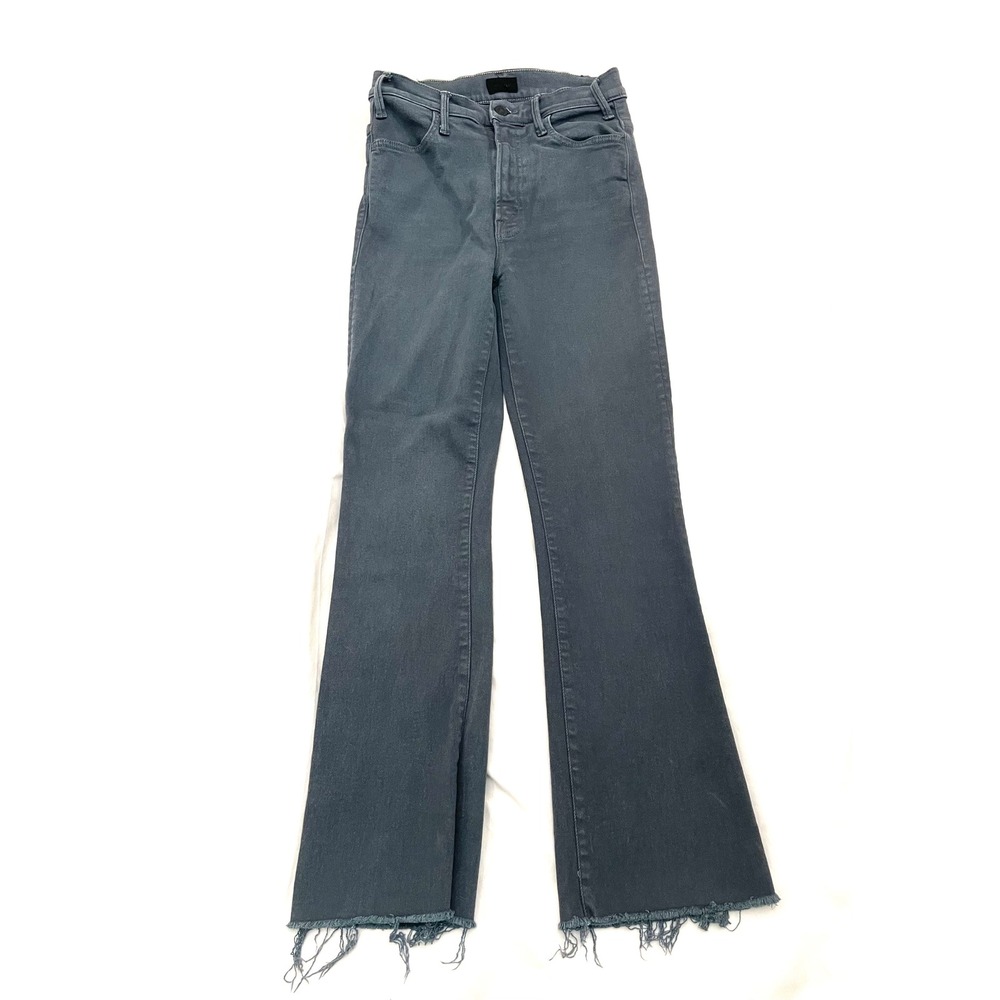 Mother The Hustler Ankle Fray Jeans Womens 24 Faded Black Flare Made in USA